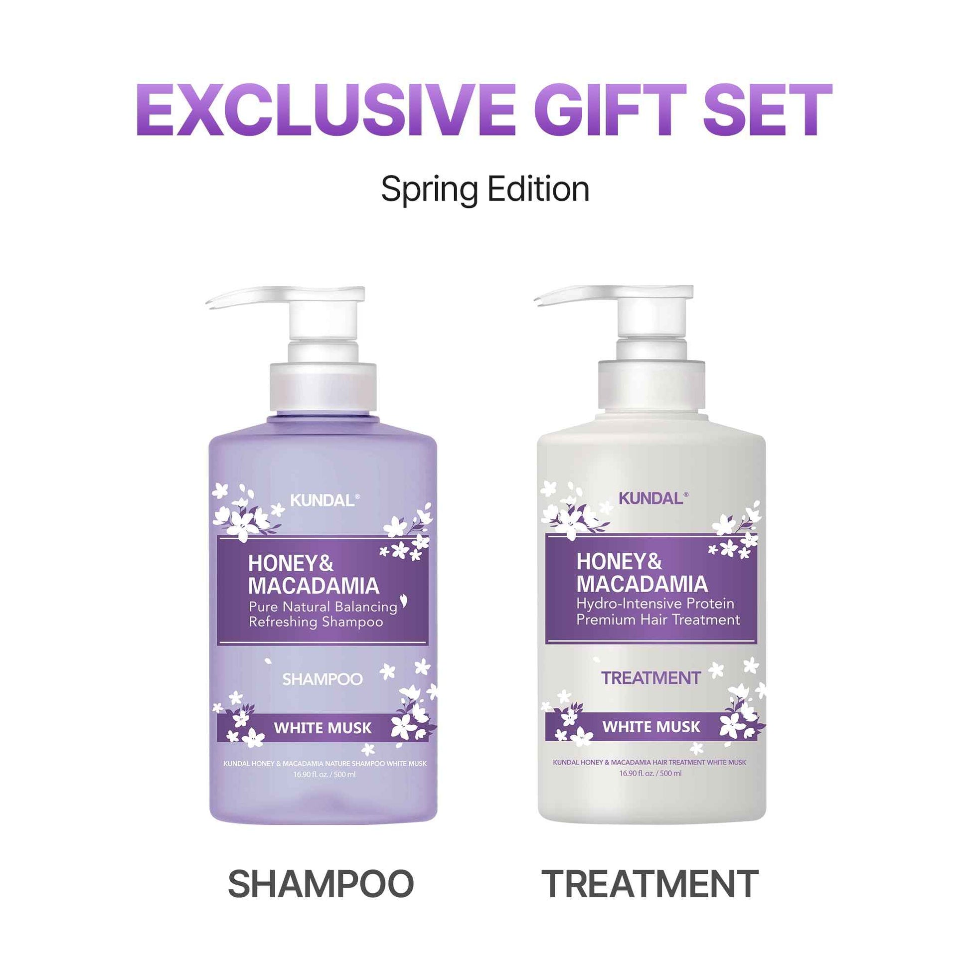 KUNDAL/Honey & Macadamia/Natural Balancing Shampoo & Treatment, Restore Moisture + Prevent Breakage | White Musk, 500ml (Pack of 2), Stocking Stuffers