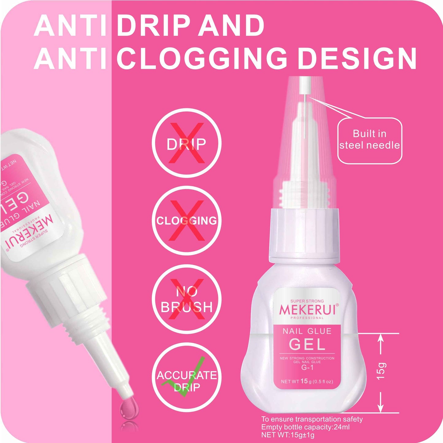 Mekerui Nail Glue & Remover Kit - 30+ Days Long-Lasting Gel, No UV Light Needed, Dropper-Type Quick Removal (G1 & R1 Professional Bundle)