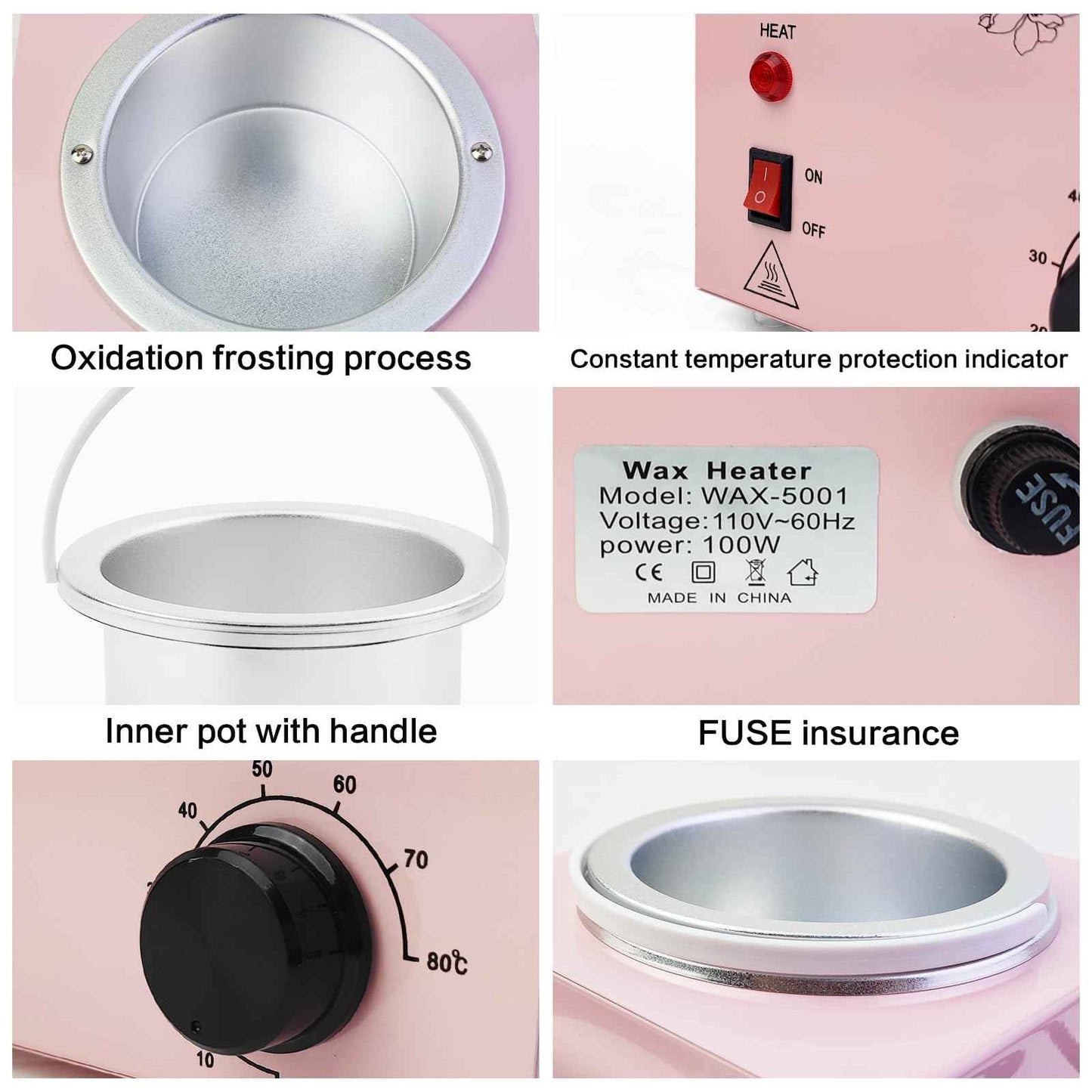Portable Pink Wax Warmer with Adjustable Temperature and Wax Sticks for Painless Hair Removal for Women and Men