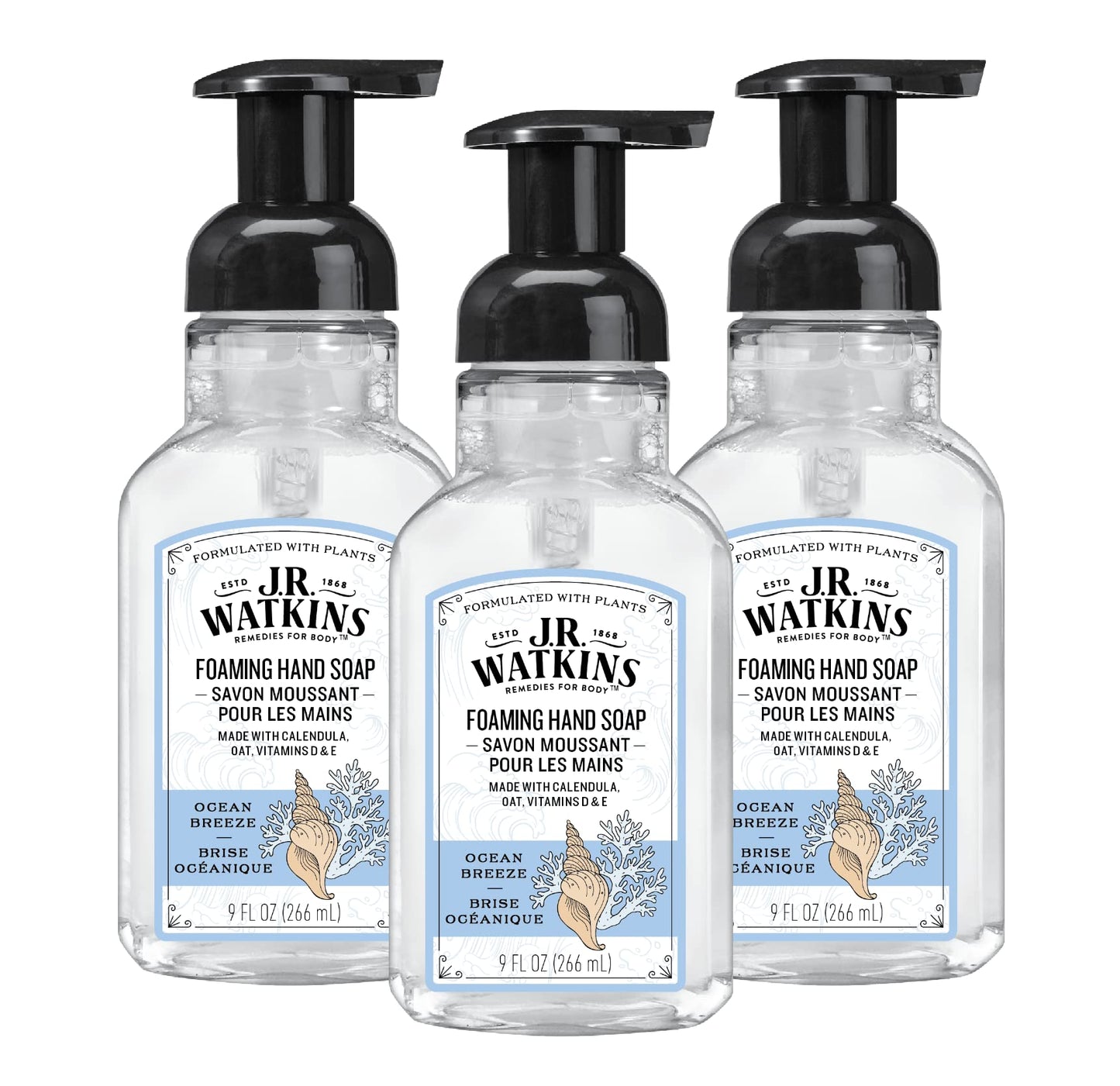 J.R. Watkins Foaming Hand Soap with Pump Dispenser, Moisturizing Foam Hand Wash & Liquid Hand Soap With Dispenser, Moisturizing Hand Soap, Alcohol-Free Hand Wash, Cruelty-Free