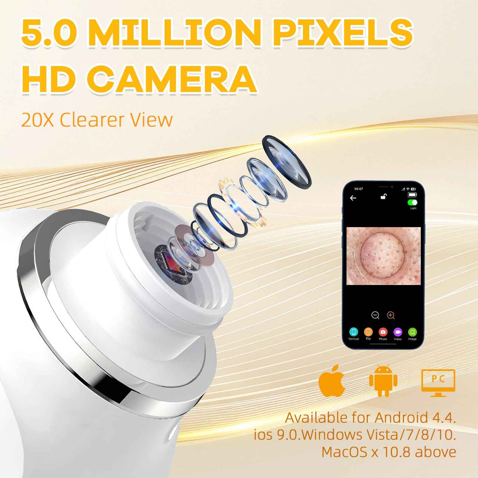 2025 Pore Vacuum with Camerafor, USB Rechargeable Blackhead Remover Vacuum,3 Levels Adjustable Pore Vacuum Blackhead Remover, 6 Suction Heads,Face Vacuum Pore Cleanser for Women & Men