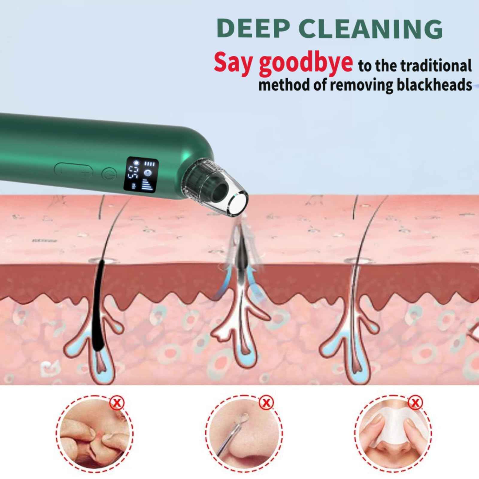 Blackhead Remover Pore Vacuum - 5 Suction Levels & 6 Attachments, Pore Vacuum with Heating (37-42°C), LCD Display, USB Rechargeable, Gift Ready