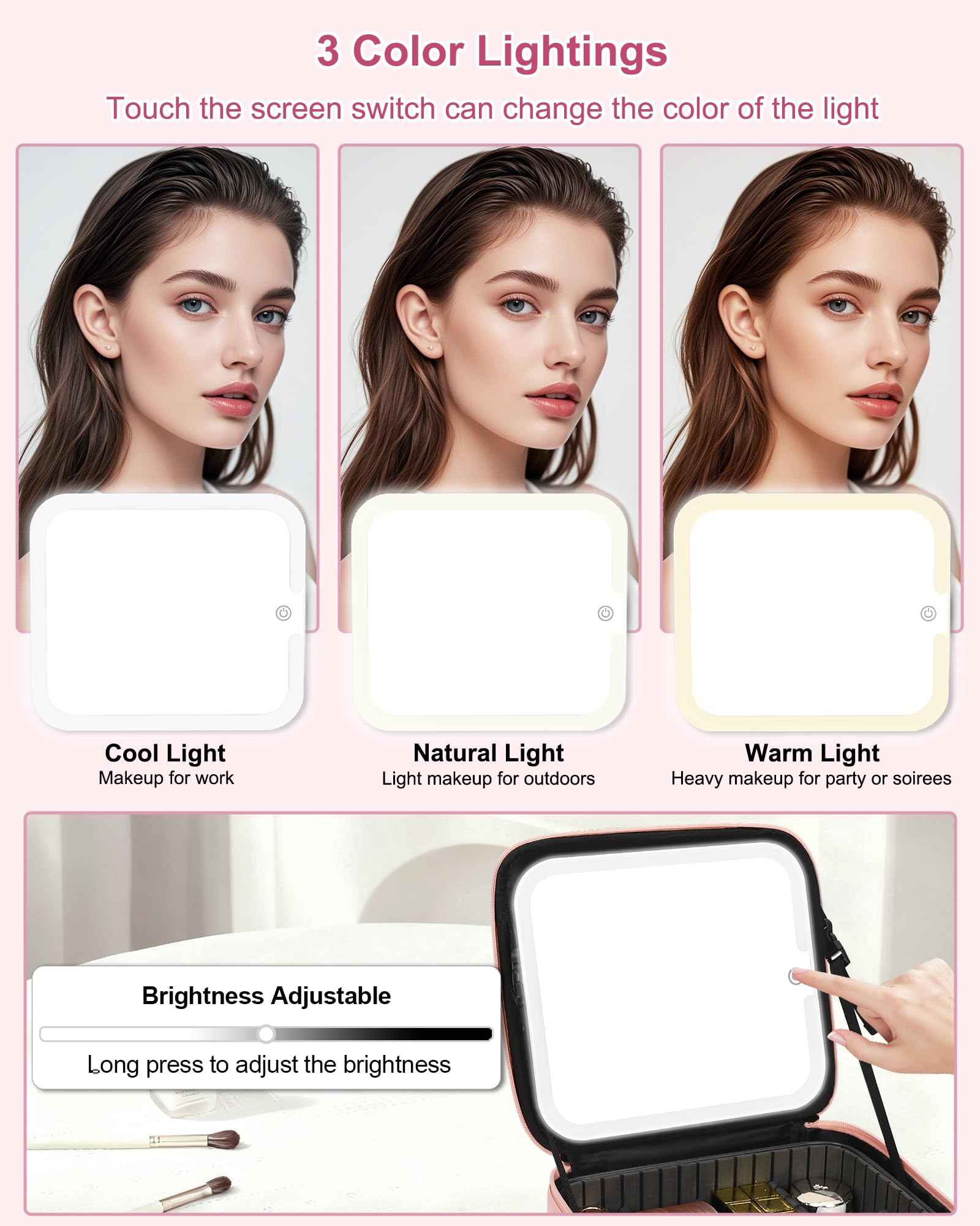 Relavel Initial Makeup Bag with LED Mirror for Women Girls, Personalized Travel Cosmetic Organizer Train Case, Birthday Gifts for Grandkids Bridesmaid Graduation Teacher Friends, Trendy Stuff, Pink A