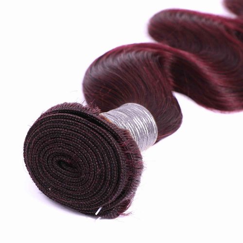 ALHER 99j Color Human Hair Bundles Body Wave, 12A Dark Burgundy Wine Red Colored Bundles Human Hair, 100% Unprocessed Virgin Remy Hair Soft Thick Single Wavy Bundle Sew In Double Weft 16 Inch