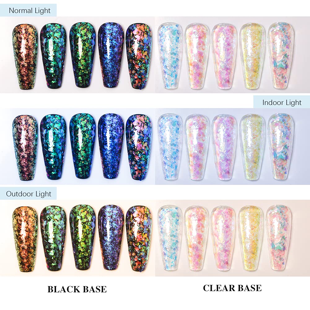 Born Pretty Nail Confetti Powder Chameleon Flakes Paillette Chrome Nail Powder Irregular Nail Art Glitter Sequins Flakes 5 Jars