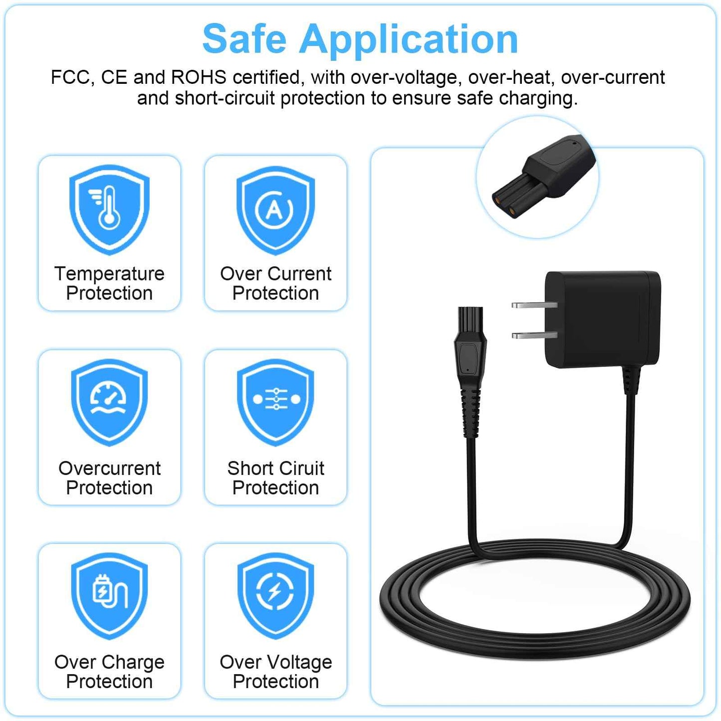 HQ8505 Power Cord Compatible with Philips Norelco 7000 5000 3000 9000 2000 MG5950 MG7750 Electric Shaver, Aquatec, Arcitec, Multigroom Beard Trimmer & More AC Adapter Power Cord