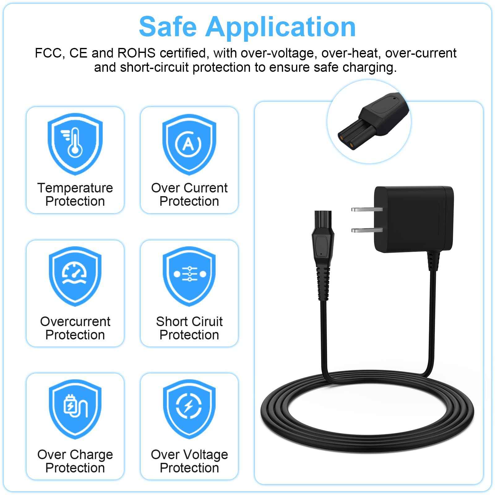 HQ8505 Power Cord Compatible with Philips Norelco 7000 5000 3000 9000 2000 MG5950 MG7750 Electric Shaver, Aquatec, Arcitec, Multigroom Beard Trimmer & More AC Adapter Power Cord