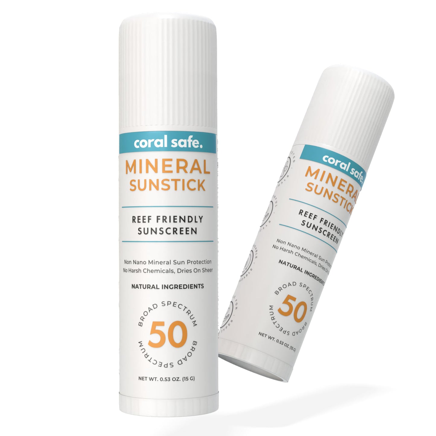 Reef Safe Sunscreen SPF 50 Mineral Face Stick 2 Pack, Hawaii & Mexico Approved, Biodegradable, Zinc, Vitamin E, Oxybenzone & Octinoxate Free, Water Resistant, Made in USA by Coral Safe