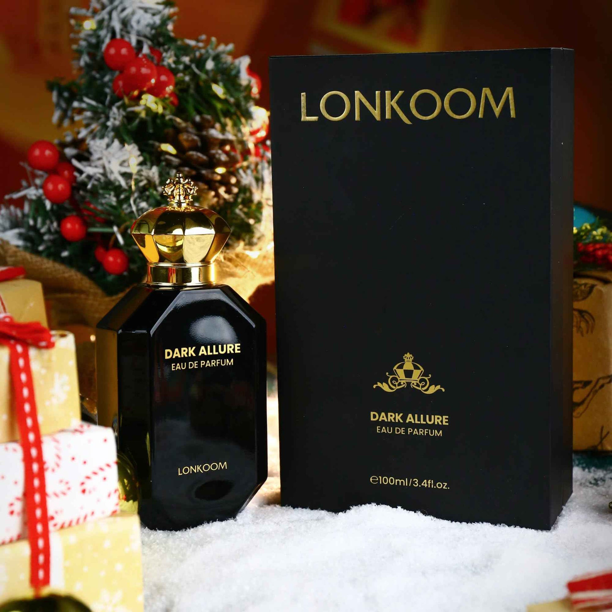 Lonkoom Dark Allure Perfume for Men, 3.4 Fl Oz/100ml Eau de Parfum Spray Long-Lasting Fragrance, Leather Notes of Cinnamon, Leather, Tobacco, Rum, Vanilla