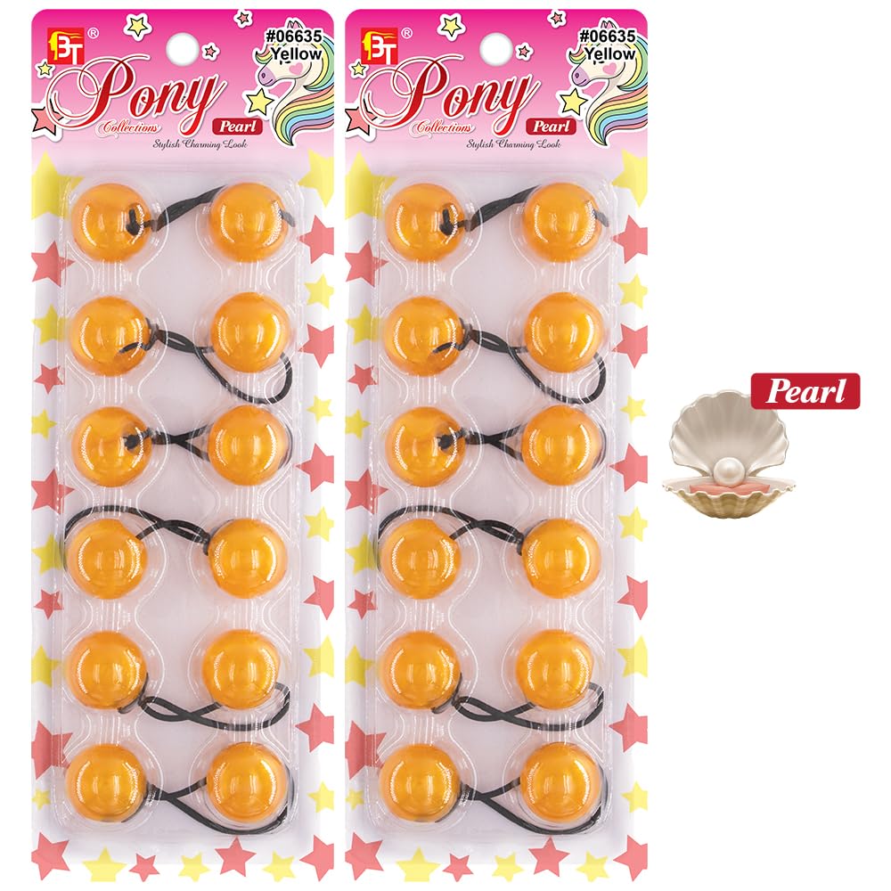 Beauty Town 12 Pcs 25mm Hair Ties for Girls with Balls Bubble Twinbead Ponytail Holders Bobble Hair Balls, Pearl Yellow