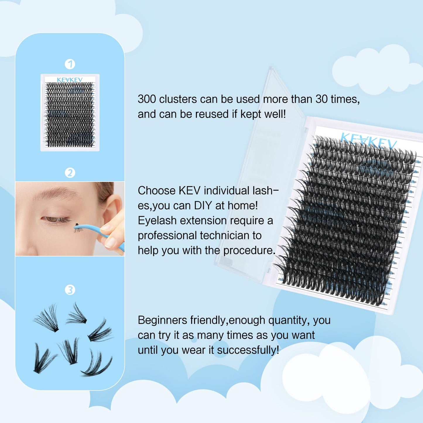 300 Pcs Individual Lashes Lash Clusters DIY Lash Extension Cluster Lashes that Look Like Eyelash Extensions Self Applicaton at Home Volume Dramtic Look(30D, D-14-20mix)