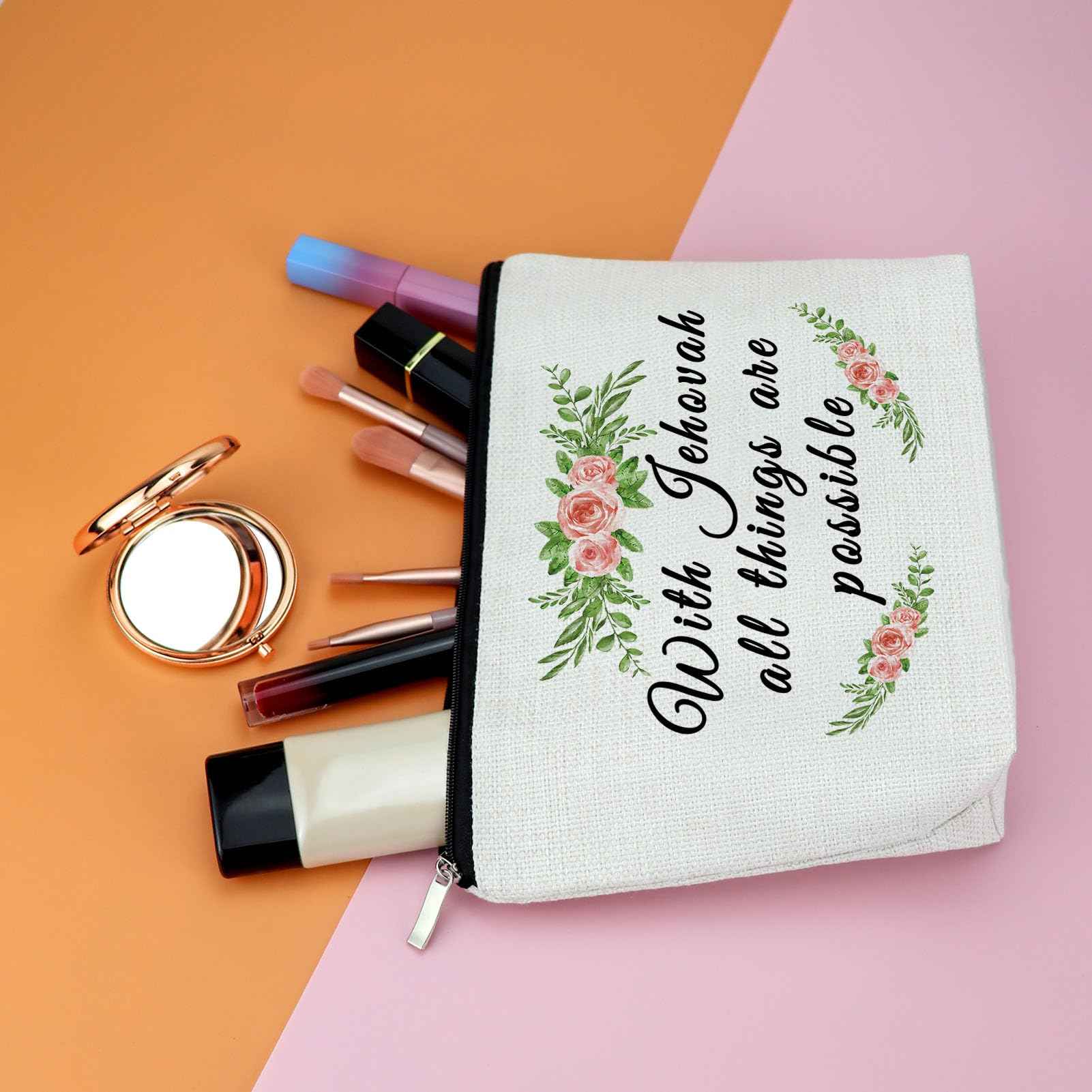 Christian Gift Baptism Gift for Women Jehovah Makeup Bag for Her Motivational Saying Cosmetic Bag Jehovah Witness Present Religious Birthday Easter Present for Friends Wife Sister Zipper Travel Pouch