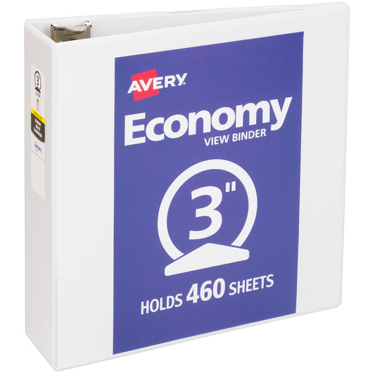 Avery Economy View 3 Ring Binder, 3" Round Rings, 1 White Binder (05741)