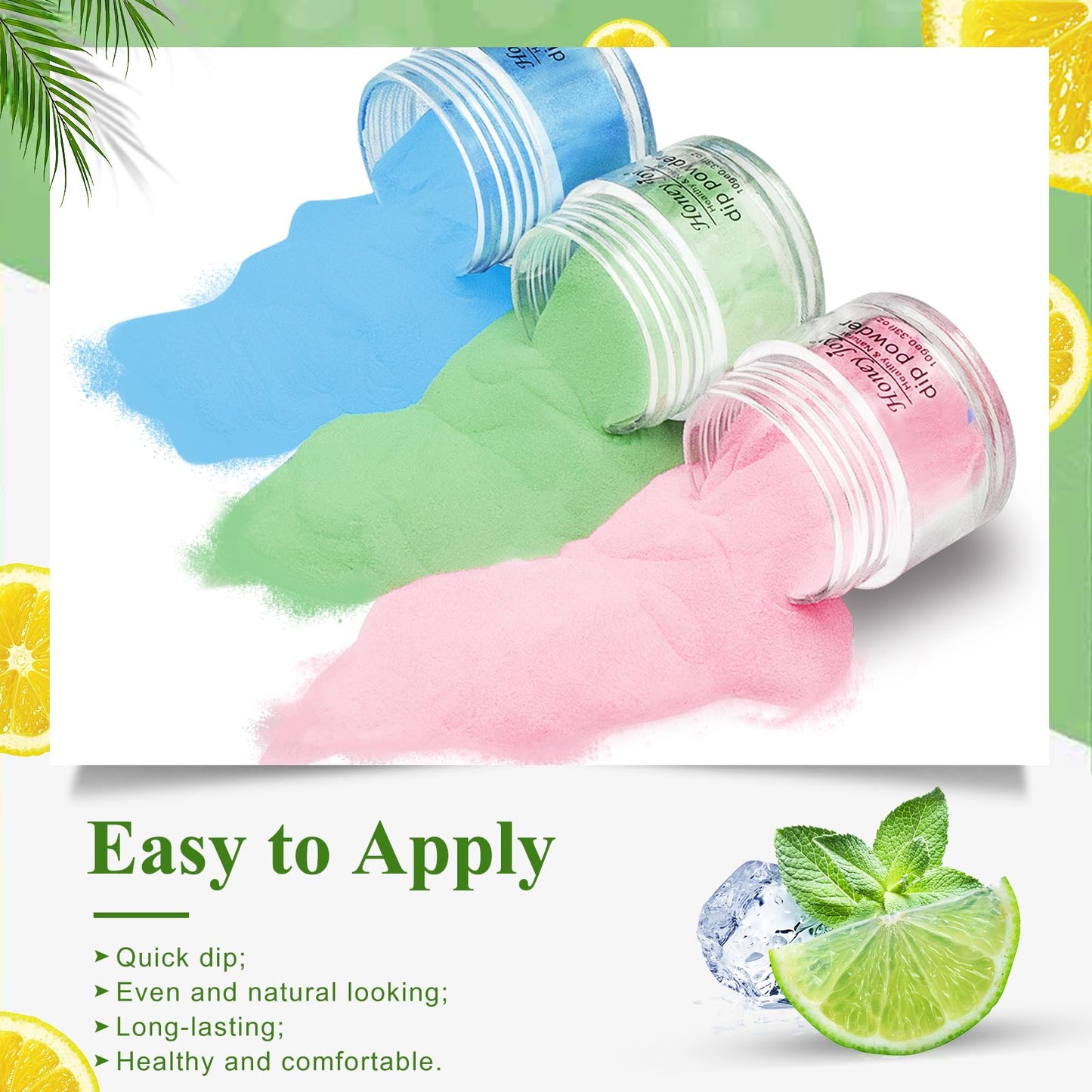 Honey Joy 8pcs/set Fine Dipping Powder Dip Kit Powder Nail Color System,Summer Light Pink Violet Yellow Purple Green Blue,Like Gel Polish Effect, Even & Smooth Finish (Dip-8pcs-05)