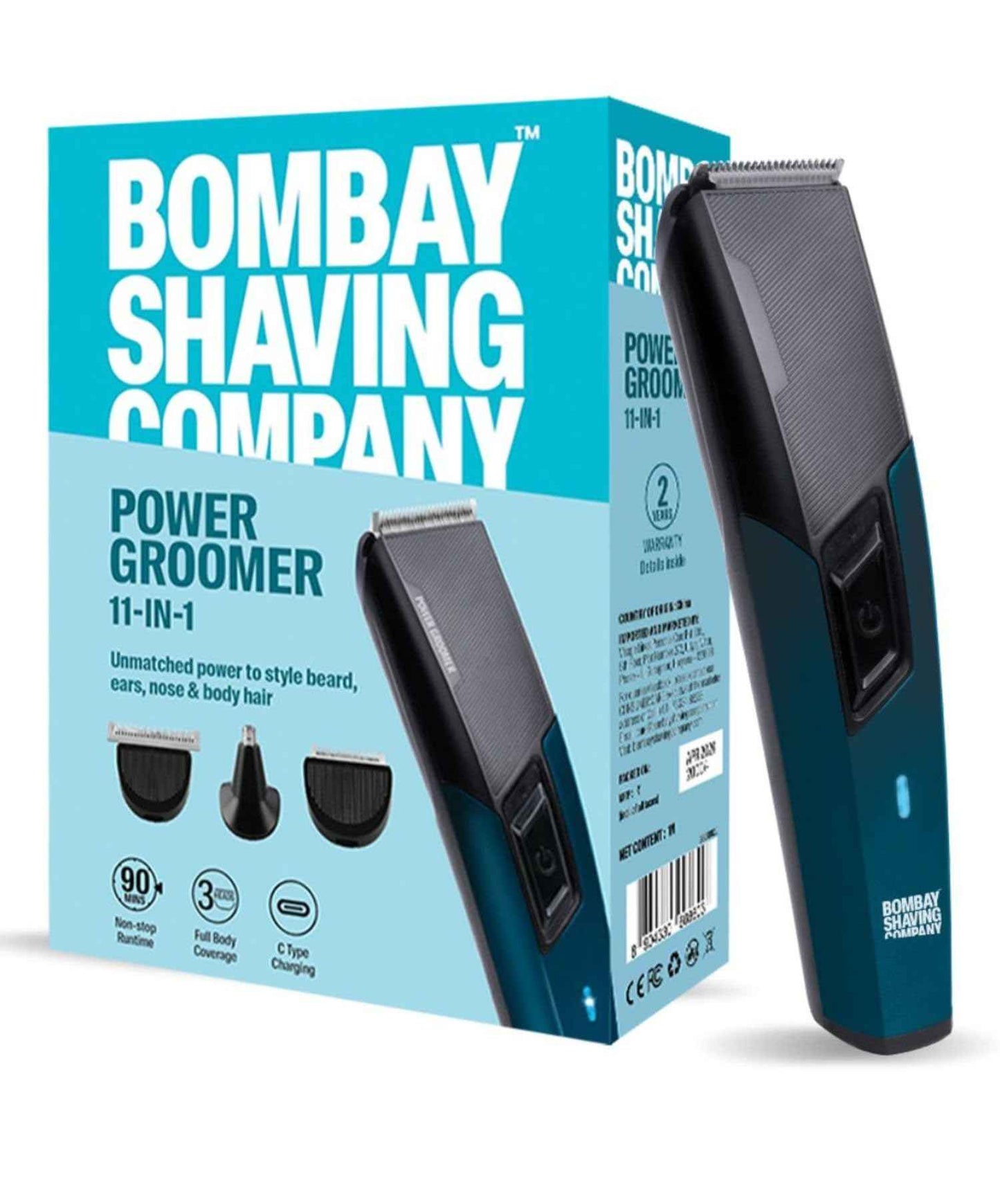 Bombay Shaving Company 11 in 1 Trimmer Men All in One Full Body Trimmer for Men 90 Min Charge time 90 mins Run time Type C Charging Power Groomer (New Model), Blue
