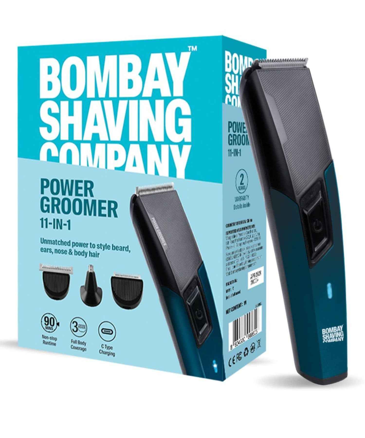 Bombay Shaving Company 11 in 1 Trimmer Men All in One Full Body Trimmer for Men 90 Min Charge time 90 mins Run time Type C Charging Power Groomer (New Model), Blue
