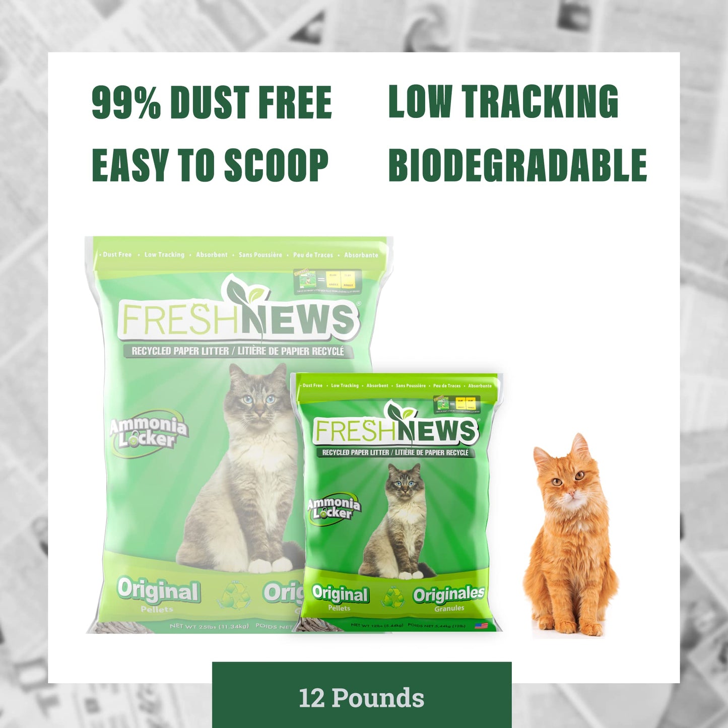 Fresh News Recycled Paper, Original Pellet Cat Litter, 12 Pound