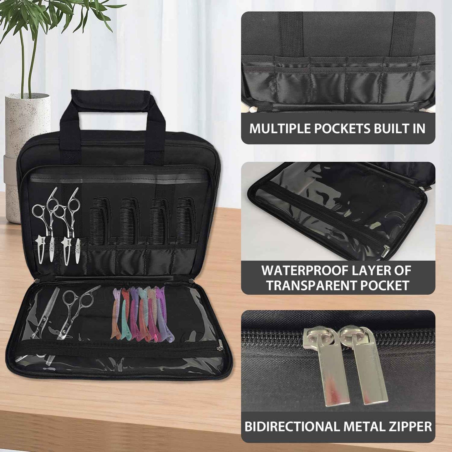 Barber Tool Bag, 13.9 * 3.94 * 11.02in Travel Case for Hair Clippers Hair Trimmer Storage Organizer Portable Clipper Case Barber Supplies Organizer Bag for Combs Clipper guards Men Razor Guard