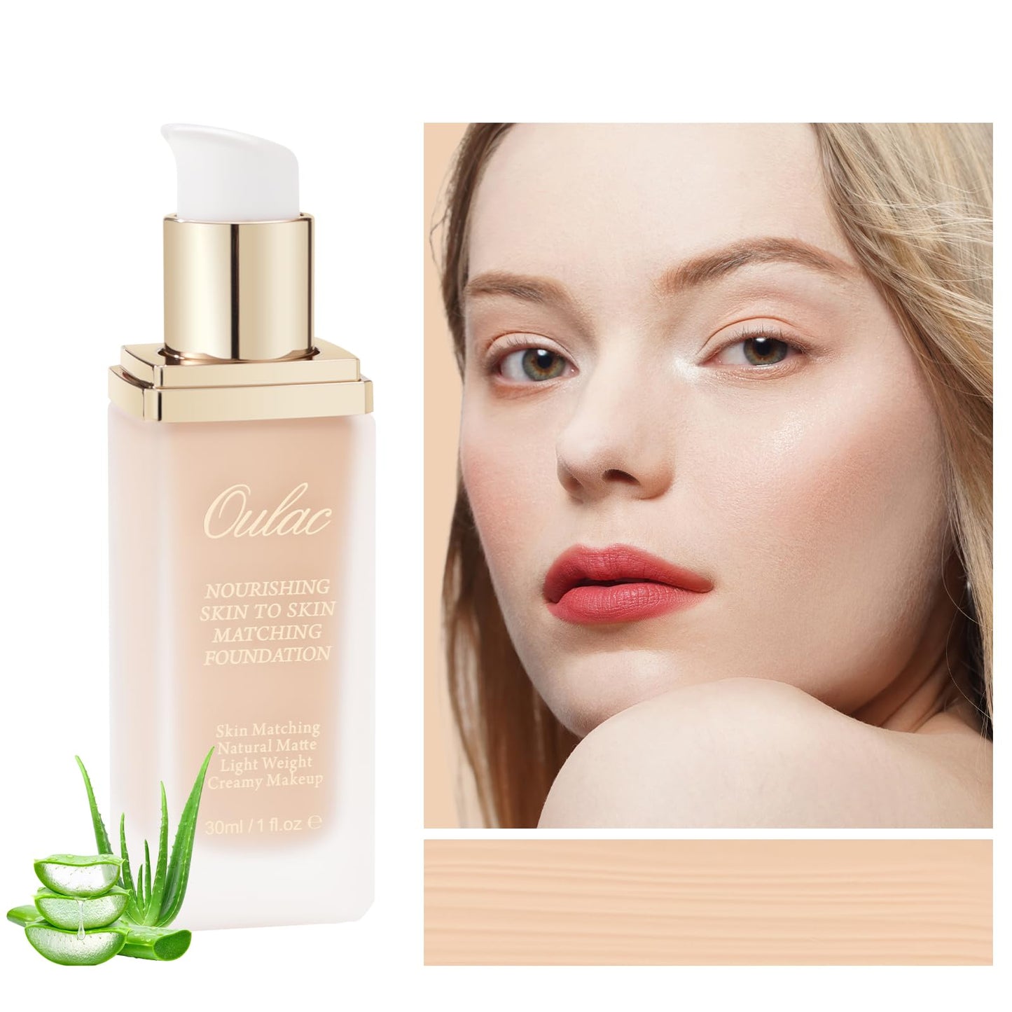 Oulac Foundation Make Up, Skincare Infused With Aloe Leaf And Vitamin E, Medium to High Coverage Liquid Foundation, Foundation Vegan 30ml, Shade：Ivory 03