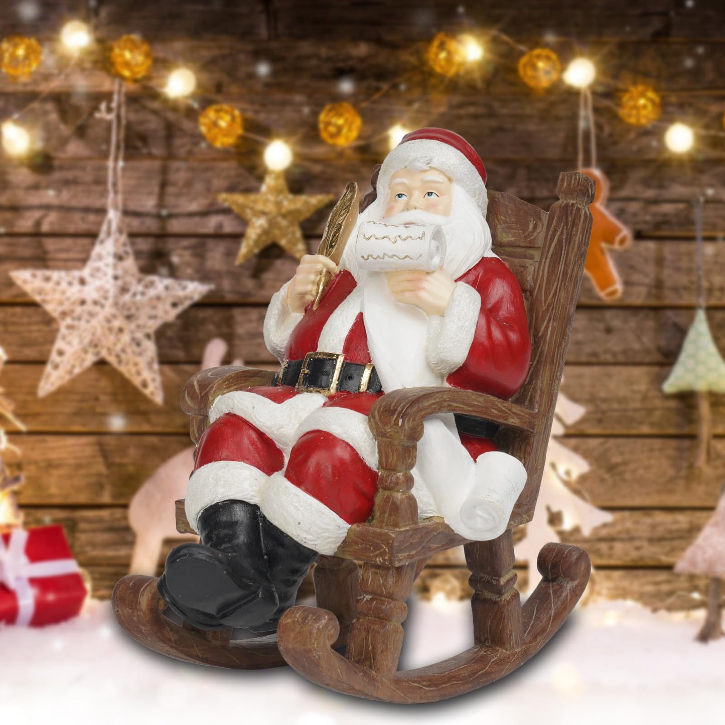 Christmas Santa Claus Figure Christmas-Decoration - Santa Sitting on Rocking Chair Figure 9.5*6*9.5 in Merry Christmas Xmas Gift Resin Holiday Statue for the Mantle Farmhouse Decor Newman House Studio