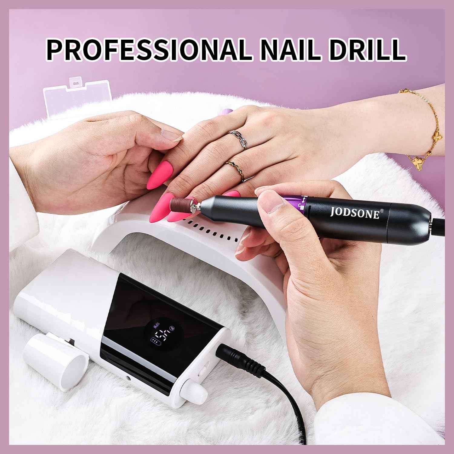 JODSONE Professional Nail Drill 45000 RPM Rechargeable Nail File for Nail Gel Removal Low Noise Portable for Home and Salon