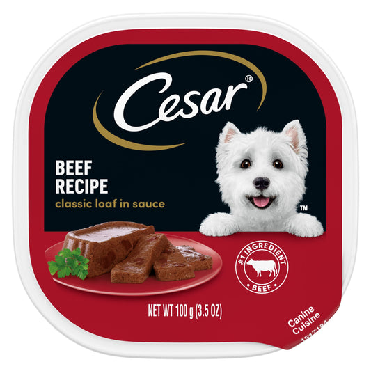 CESAR Wet Dog Food Loaf in Sauce Beef Recipe, (24) 3.5 oz. Easy Peel Trays