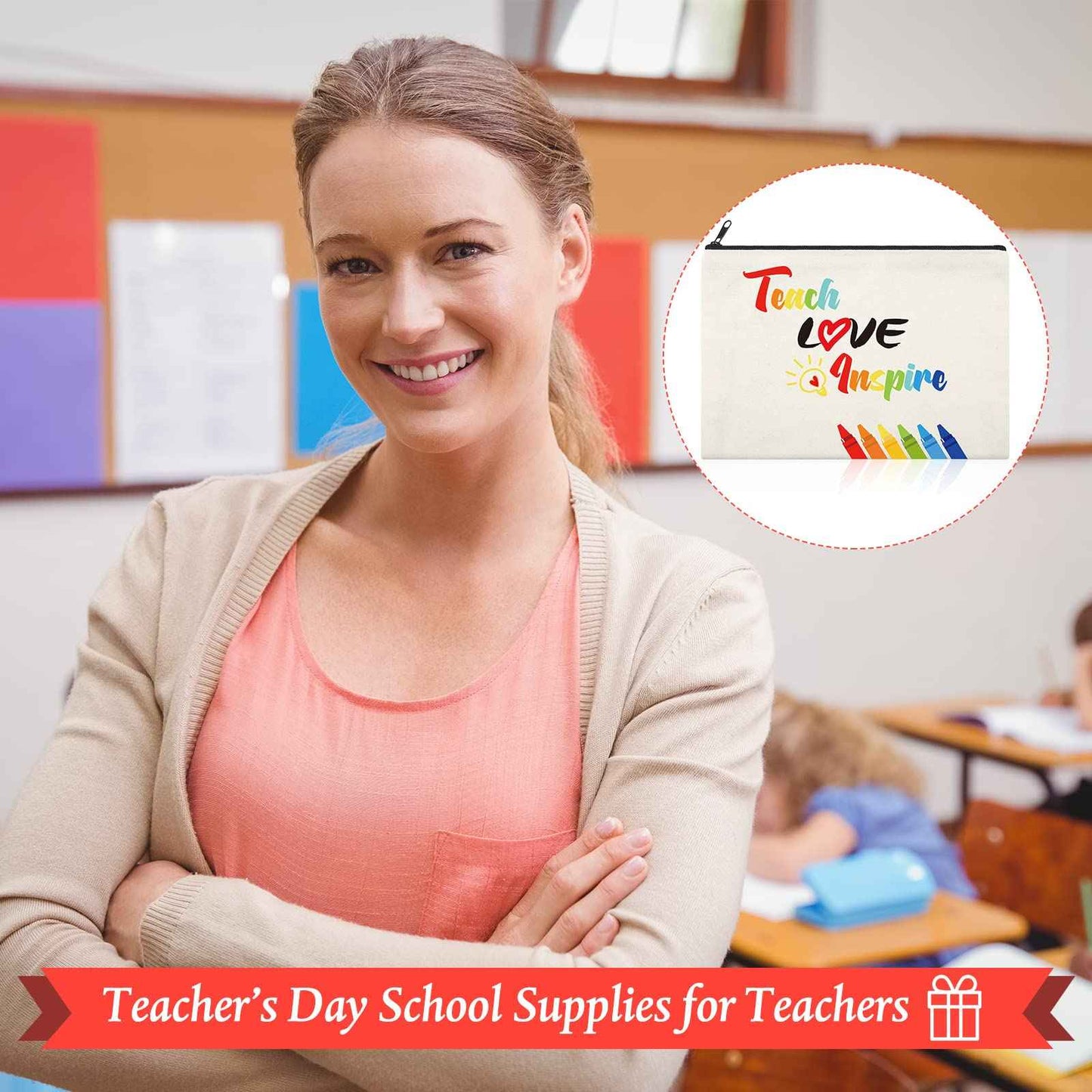 15 Pieces Teacher Appreciation Gifts Teacher Makeup Pouch Cosmetic Bag Teacher Thank You Gifts for Women Travel Toiletry Case Pencil Bag with Zipper for Teacher, 3 Styles (Rainbow)