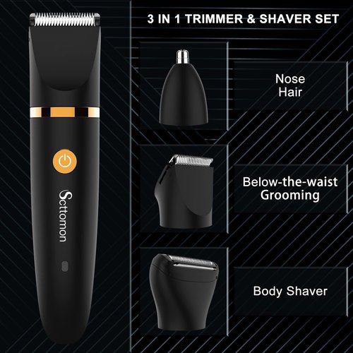 Scttomon Electric Groin Hair Trimmer Ball Trimmer for Men Body Shaver Trimmer Below-The-Waist Groomer Nose Hair Trimmer Waterproof Cordless 3 in 1