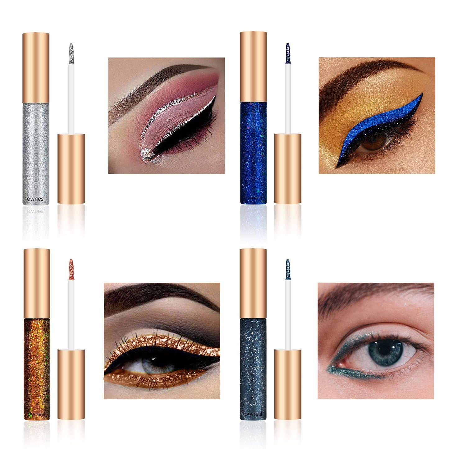 Ownest 10 Colors Liquid Glitter Eyeliner Set, Metallic Shimmer Glitter Eyeshadow, Long Lasting Waterproof Shimmer Sparkling Eyeliner Eye Shadow-10pcs(B)