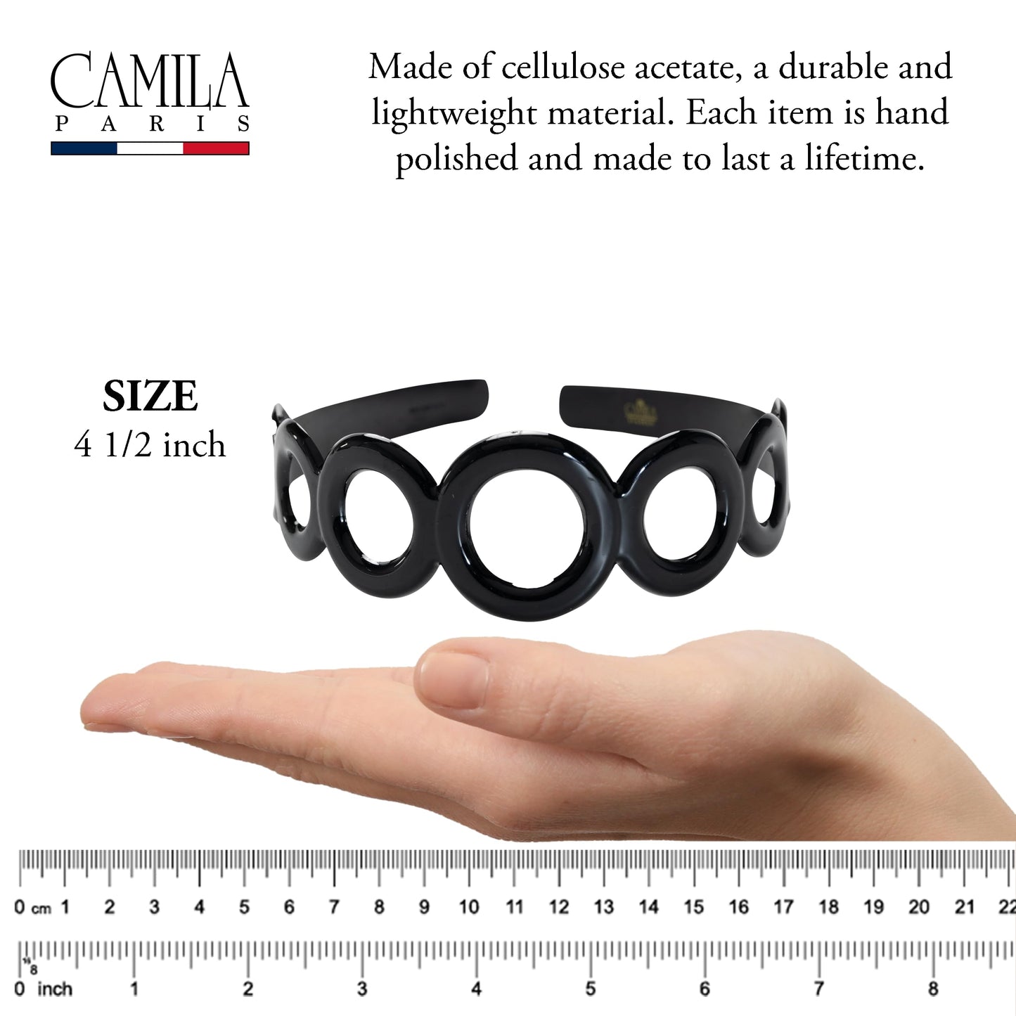 Camila Paris CP3296 French Headband for Women, Strong Hold Grip Women's Hair Band, Very Flexible, No Slip and Durable Styling Girls Hair Accessories, Made in France with Cellulose