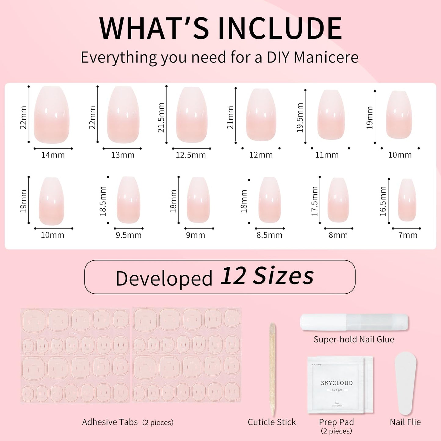 SKYCLOUD Coffin Press On Nails Short Squoval Fake Nails Tips With ABS Natural Soft Gel,24 Pcs Nail Kit Cover Artificial Glossy Stick On False Nails For Women（Gradient Coffin Squoval）SK0715