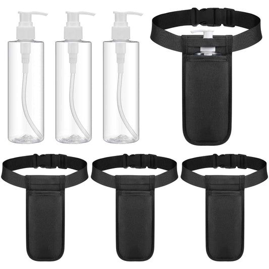 Eaasty 3 Sets Massage Bottle Holster Adjustable Single Holster and 8 oz Plastic Pump Dispenser Bottles for Lotion Massage Oil, Black