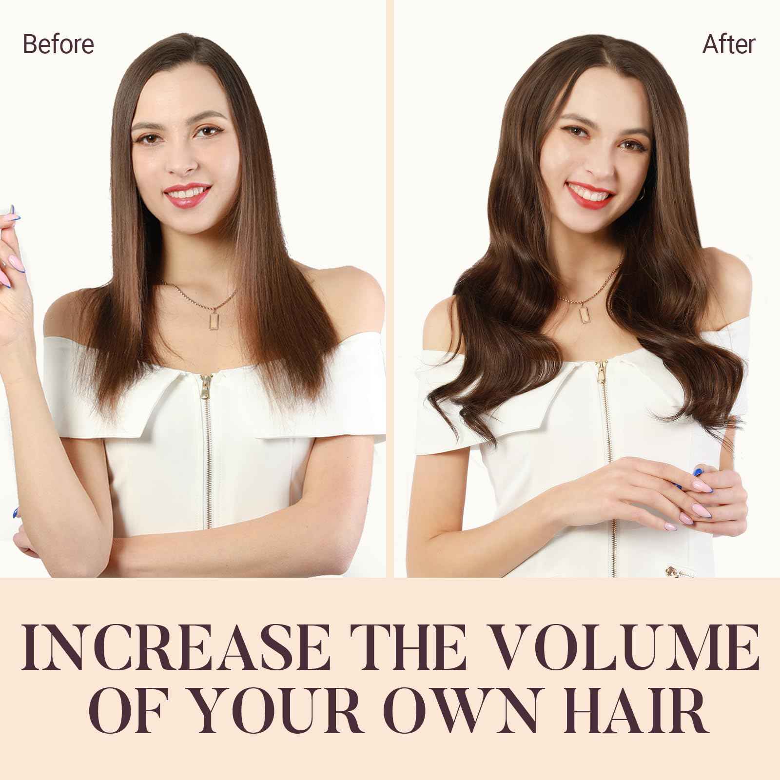 MAXITA Human Hair Clip in Extensions, Chocolate Brown 16 Inch 5pcs 75g, Remy Clip in Hair Extensions Real Human Hair Extensions Natural Straight Hair Extensions for Woman