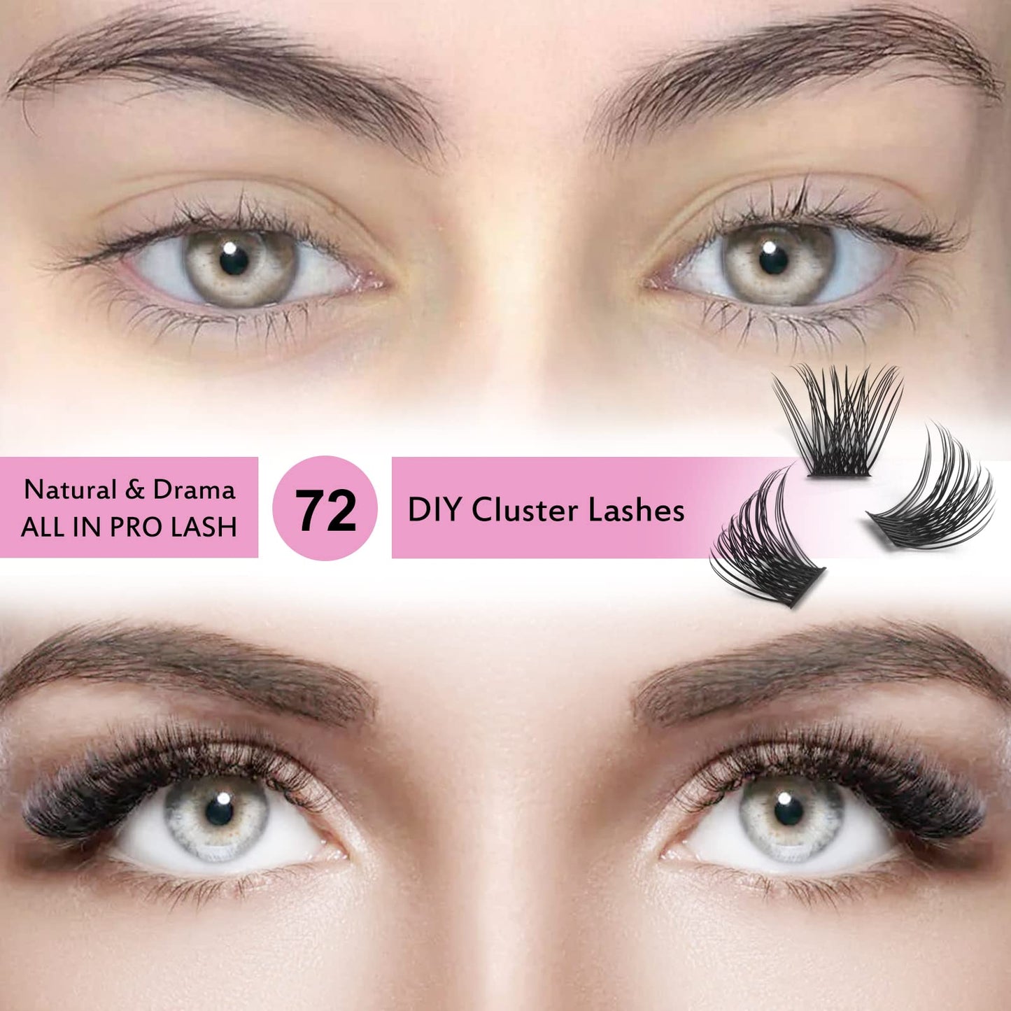 Cluster Lashes 72 Pcs Lash Clusters DIY Eyelash Extension Individual Lashes Attraction C-8-16 mix Thin Band Easy to Apply at home Lashes(Attraction,C-8-16mix)