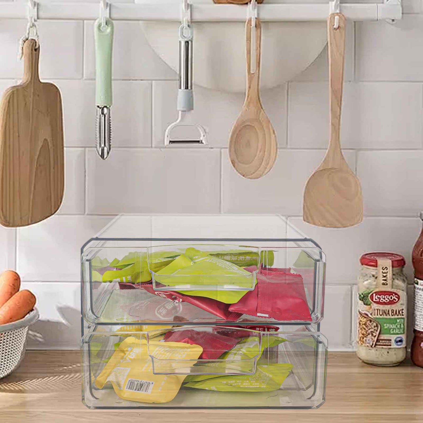 Clear Stackable Storage Drawers,Acrylic Makeup Drawer Organizer with 2 Drawers,Stackable Storage Bins for Skincare,Cosmetics,Beauty Supplies,for Vanity,Bathroom,Kitchen Countertop,Pantry Organization