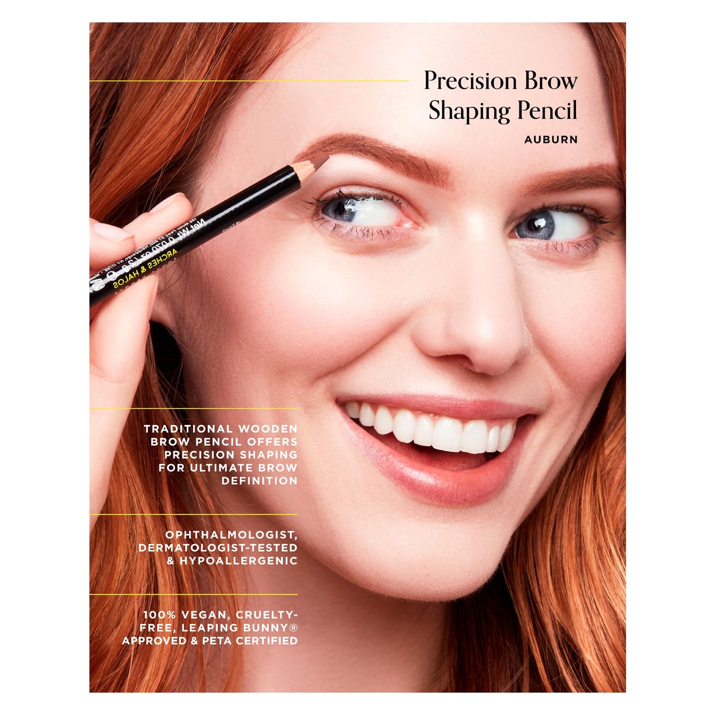 Arches & Halos Precision Brow Shaping Pencil - Dual Ended Wood Pencil - Buildable, Pigmented, Precise Brow Color - Vegan and Cruelty Free Makeup - Auburn - 0.070 oz