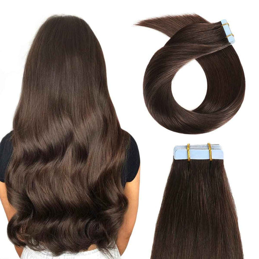 YILITE Tape in Hair Extensions Human Hair #2 Darkest Brown 14inch Silky Straight Real Natural Remy Tape in Human Hair Extensions 20pcs 40g/pack(#2 Darkest Brown14 inch)