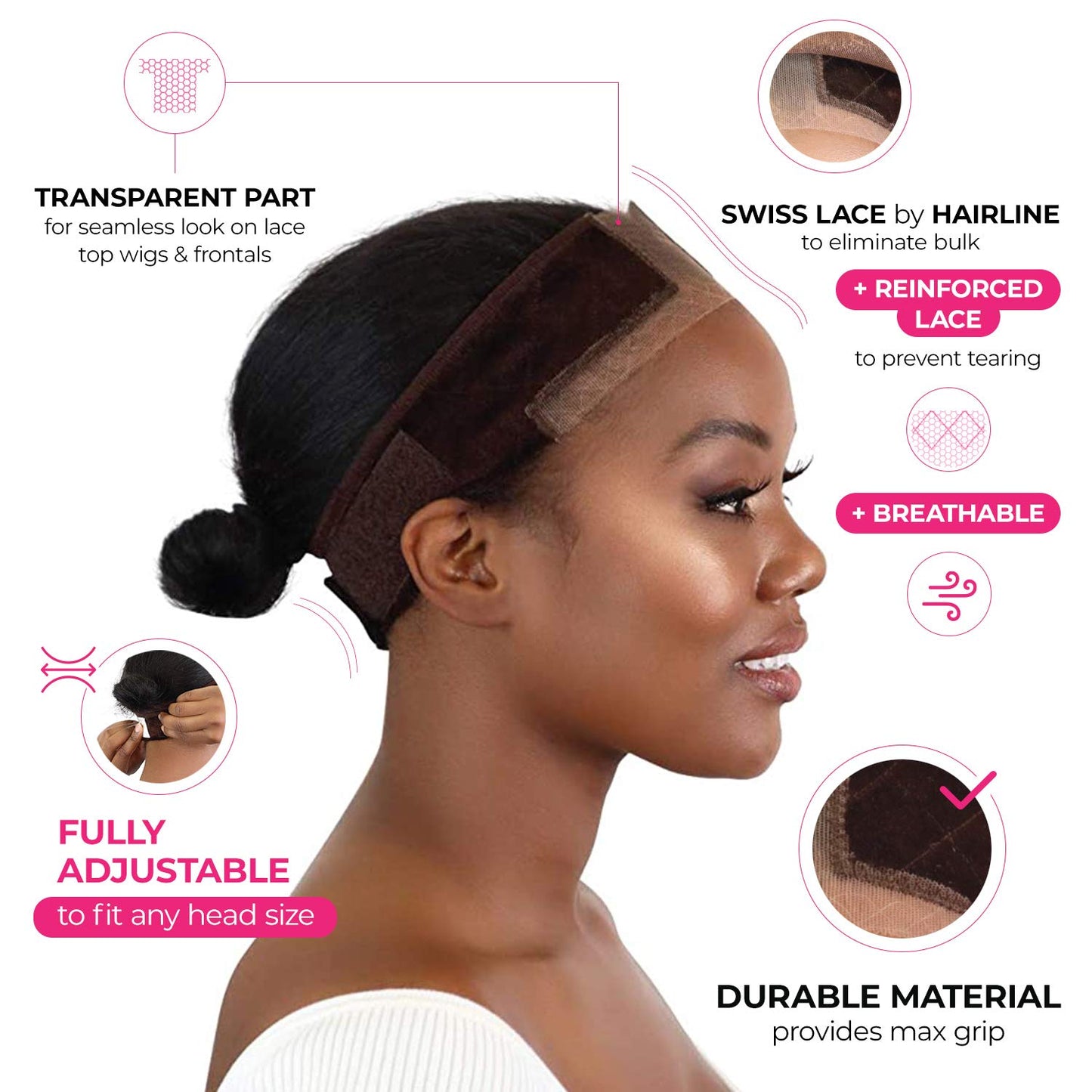 MILANO COLLECTION Lace Wigrip, Premium Lace Wig Band for Women, Fully Adjustable Wig Grip, Reinforced Swiss Lace by HAIRLINE, Secure Velvet Headband, Glueless, Chocolate Brown & Nude