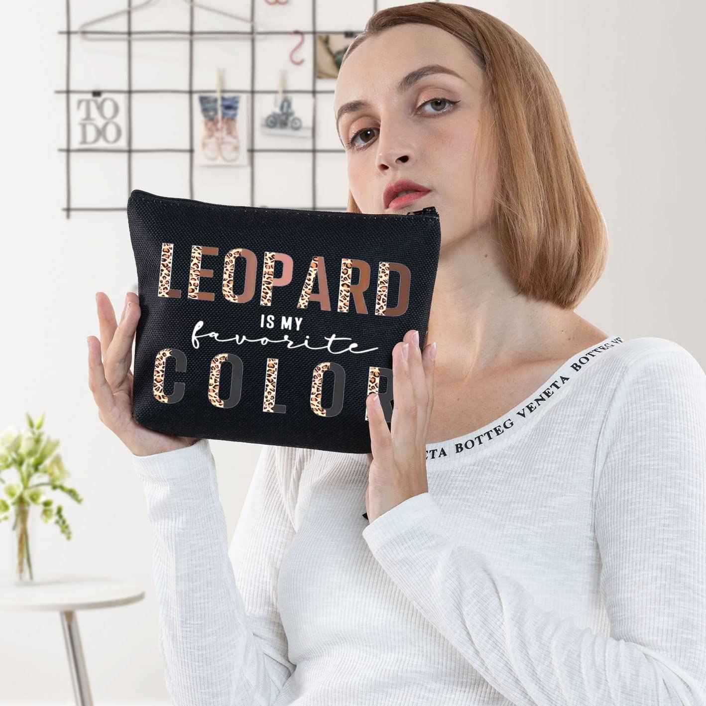 BWWKTOP Leopard Lovers Cosmetic Makeup Bag - Zipper Pouch, Leopard Fans Gifts, My Favorite Color Merchandise