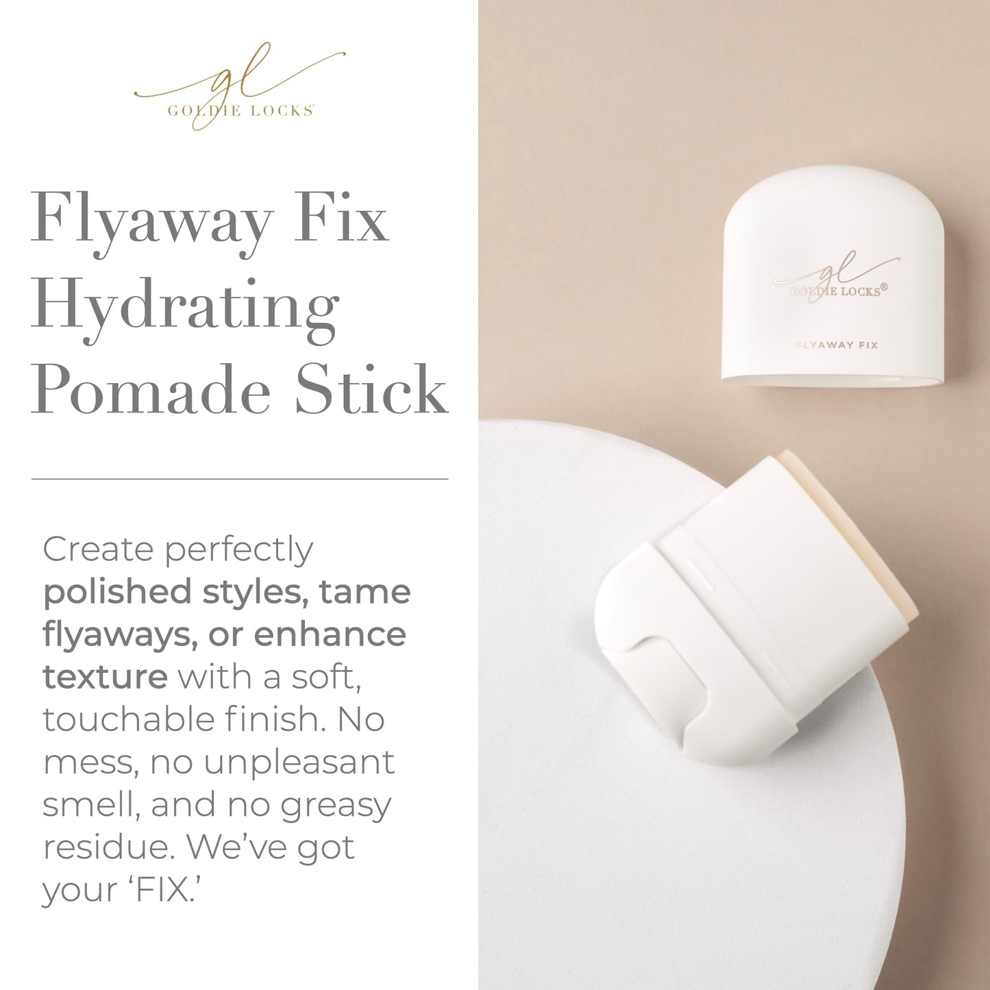 Goldie Locks Flyaway Fix Hydrating Pomade Stick for Hair & Extensions, Style, Tame & Define, No Residue, 0.42 oz