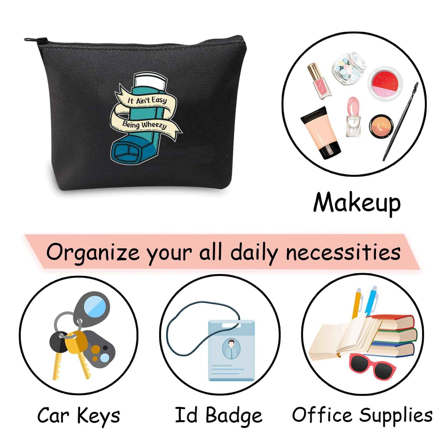 JXGZSO Asthma inhaler Gift It Ain't Easy Being Wheezy Organization Bag Respiratory Therapist Gifts (It Ain't Easy Being Wheezy black)