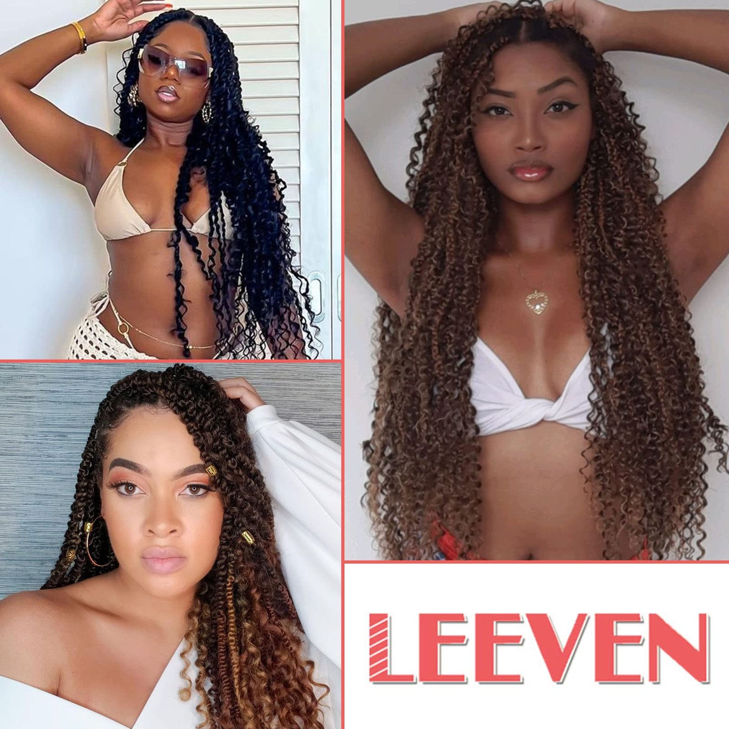 Leeven 24 Inch Passion Twist Crochet Hair Boho Style 8 Packs Pre Twisted Goddess Passion Twist Black Pre Looped Bomb Twists Curly Ends Bohemian Synthetic Braids for Women #1B