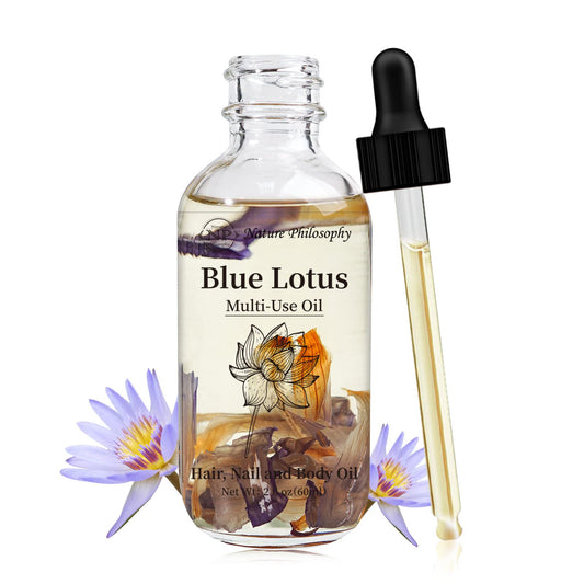 Blue Lotus Multi-Use Oil for Face, Body and Hair - Organic Plant Fragrant Essential Oil for Dry Skin, Scalp and Nails - 2 Fl Oz