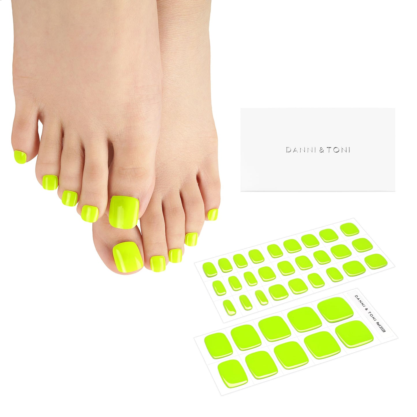 DANNI & TONI Semi Cured Gel Toenail Strips Neon Green (Glowing Delight) Glow in The Dark Gel Toenail Stickers Summer Gel Pedi Wraps 37 Stickers