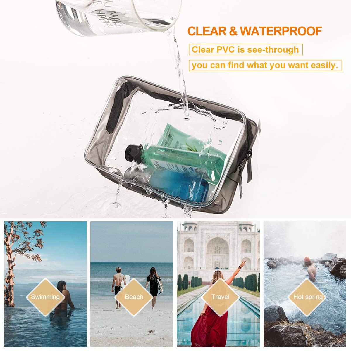 Clear Black Makeup Bags, 4pcs Cosmetic Makeup Bags Set TSA Approved Transparent Travel Toiletry Bag Waterproof Leakproof Carry On Airport Airline Cosmetic Organizer Pouch with Zipper for Women Men