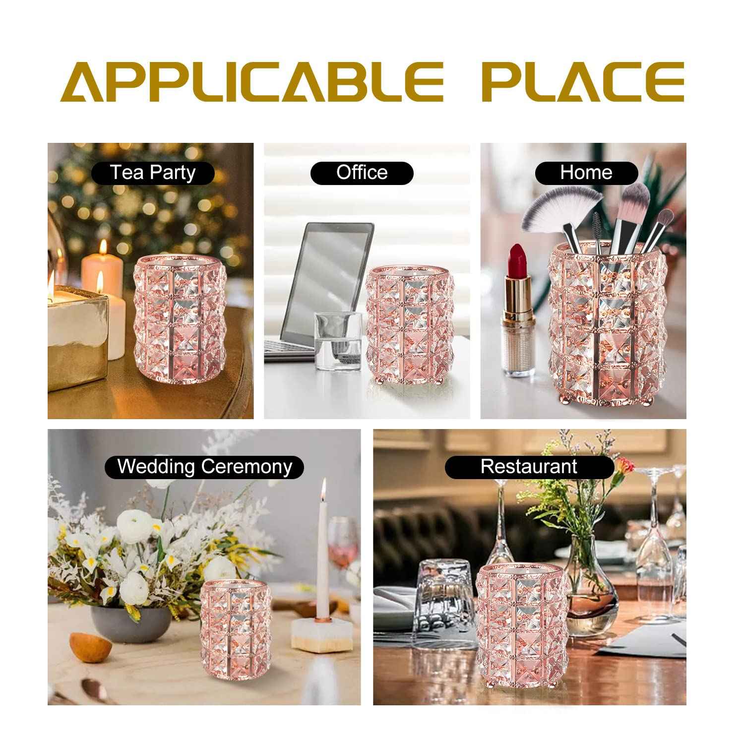 XB'ANG Flower Pattern Makeup Brush Holder Organizer Crystal Cosmetic Cup Eyeliners Eyebrow Pencil Storage Box Container Vanity Decor Accessories (Rose Gold)