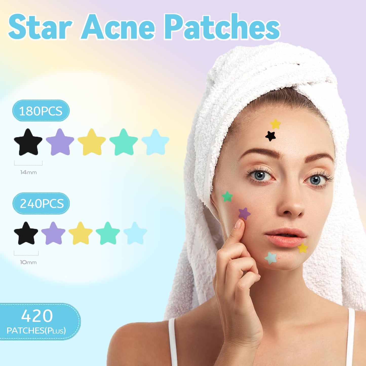 Waspot Pimple Patches for Face, Cute Star Zit Covers, Stars Hydrocolloid Acne Patch, For Sensitive Skin, with Tea Tree, Salicylic Acid & Cica Oil (10mm&12mm) 420 Count