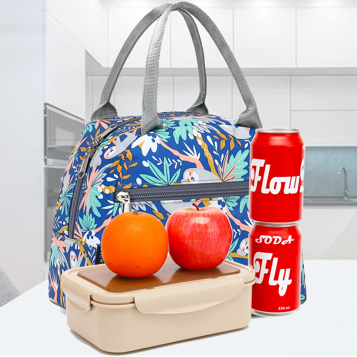 FlowFly Lunch Bag Tote Bag Lunch Organizer Lunch Holder Insulated Lunch Cooler Bag for Women/Men,Sloth