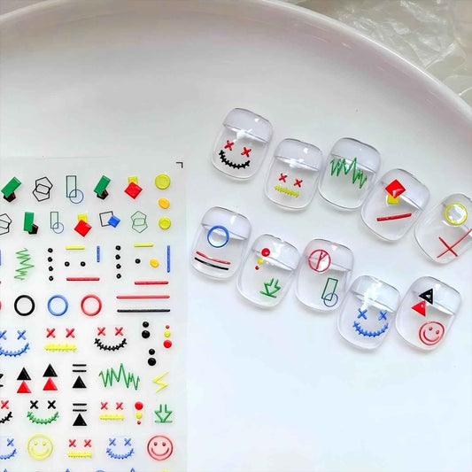 Dedyel Colorful Smile Face Nail Stickers 5D Embossed Simple Graffiti Self-Adhesive Stickers for Nail Art Decoration for Men Women Couples