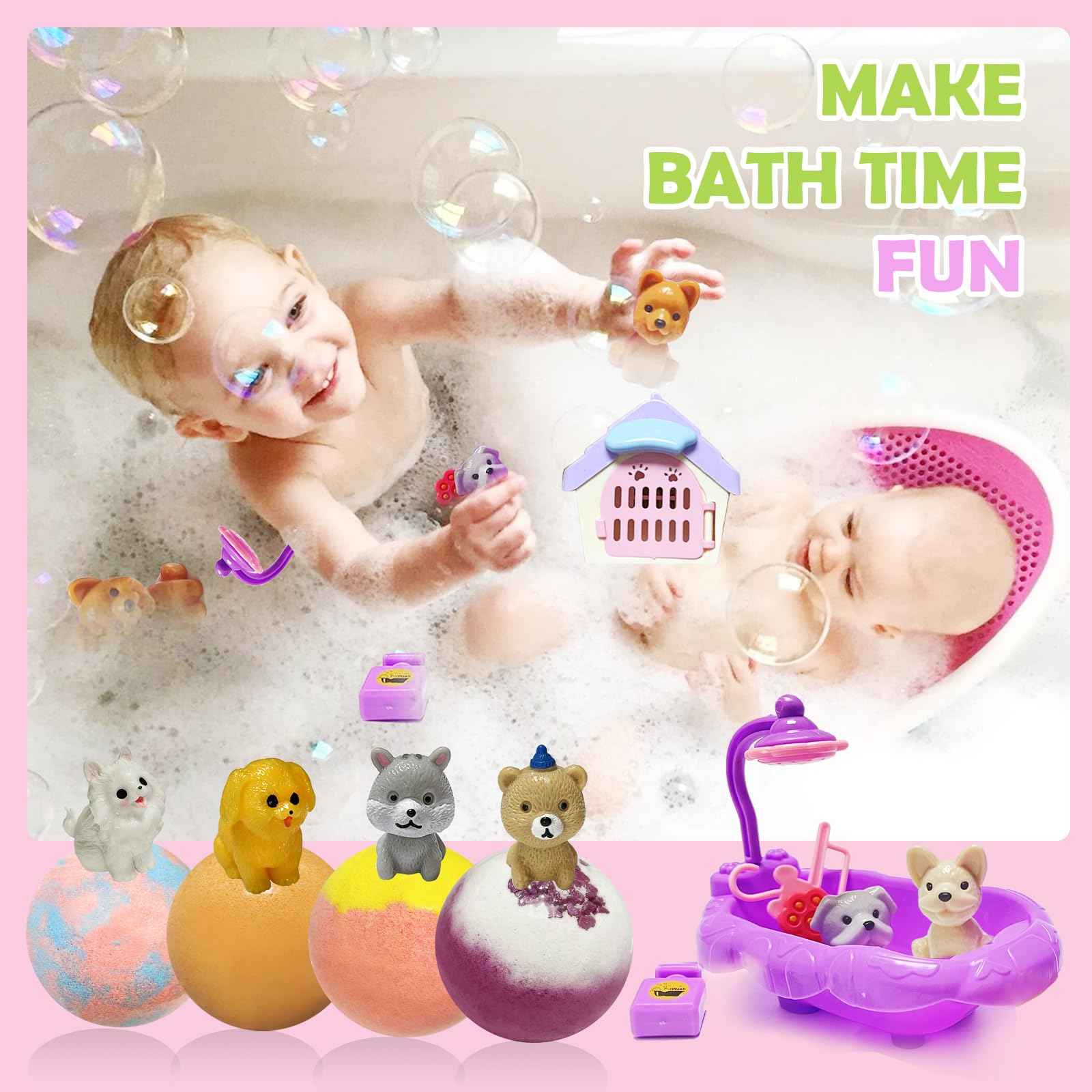 Bath Bombs for Kids with Surprise Inside, 20 Pack Kids Bath Bombs with Puppy Dolls Inside, Safe Handmade Bubble Bath Fizzies Bomb, Ideal Birthday Christmas Easter Egg Gift Set